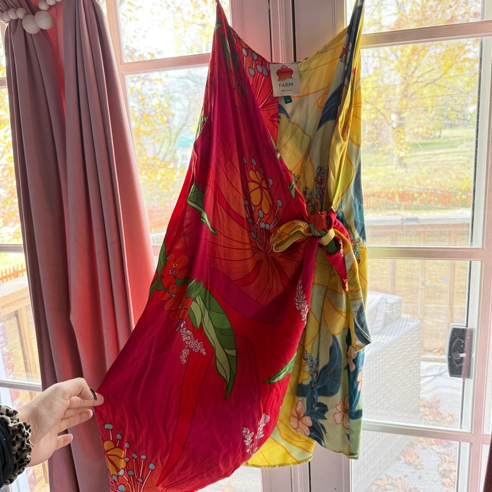 FARM Rio Floral Colorblock Mini Dress - Red, Yellow, Green - Picture 4 of 5
